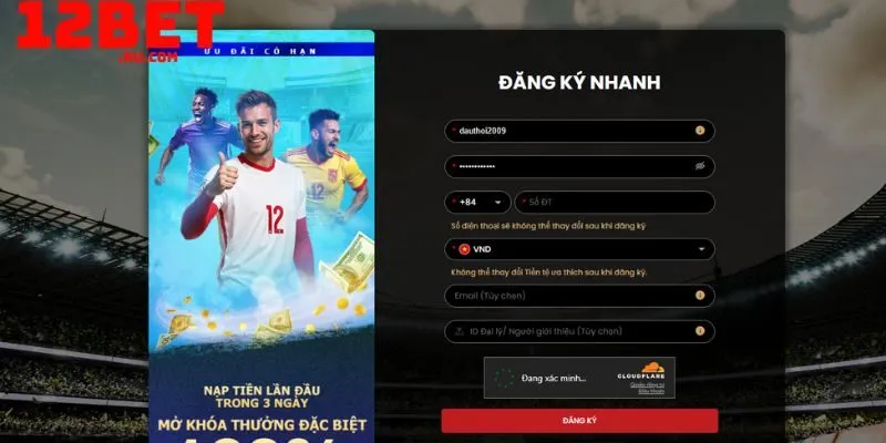 Thông tin đăng ký 12BET đơn giản
